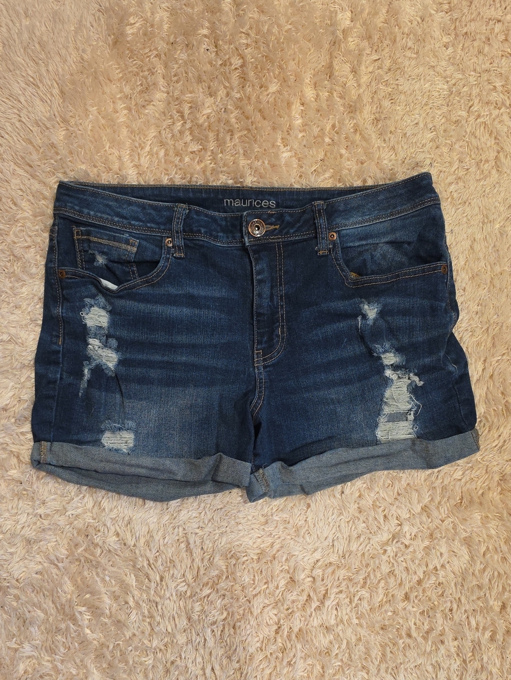 Maurices Dark Blue Distressed Roll-Cuff Denim Shorts